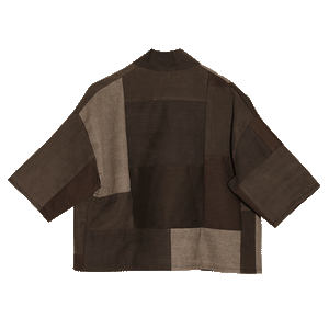 black denim patchwork jacket with ties