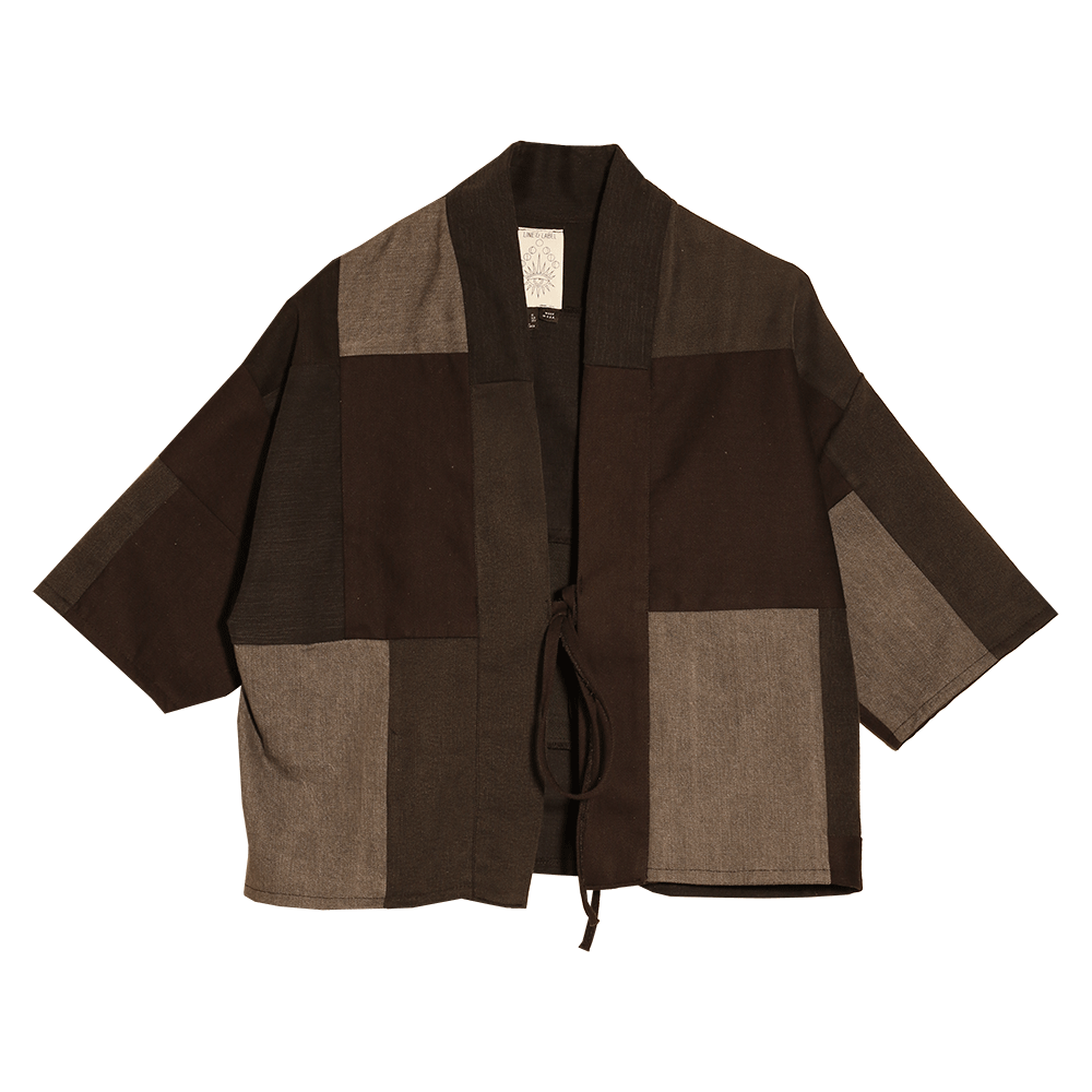 Black Denim Patchwork Jacket - w/ Ties