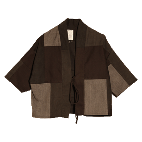 black denim patchwork jacket with ties