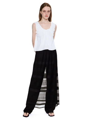 Striped and Pleated Mesh Maxi Skirt