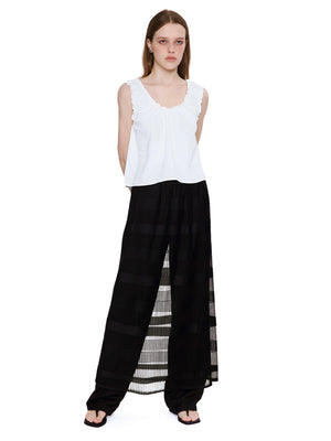 Striped and Pleated Mesh Maxi Skirt