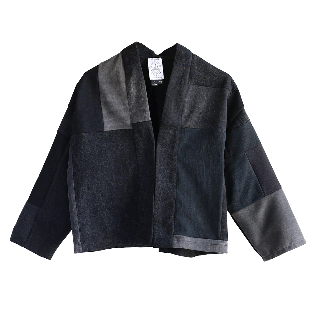 Black Denim Patchwork Kimono Jacket - with Clasps