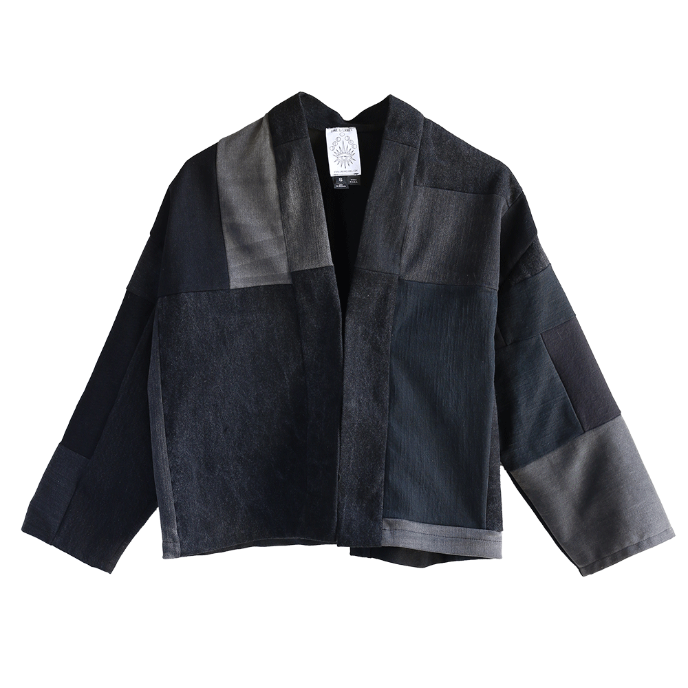 Black Denim Patchwork Jacket - w/ Clasps