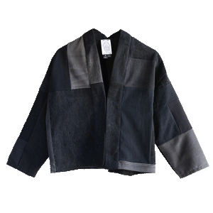 Black Denim Patchwork Jacket - w/ Clasps