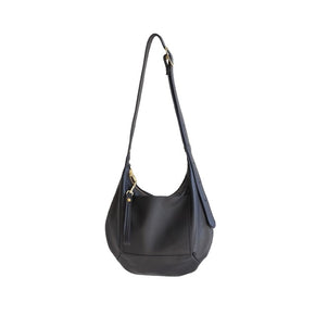 black petite leather hobo