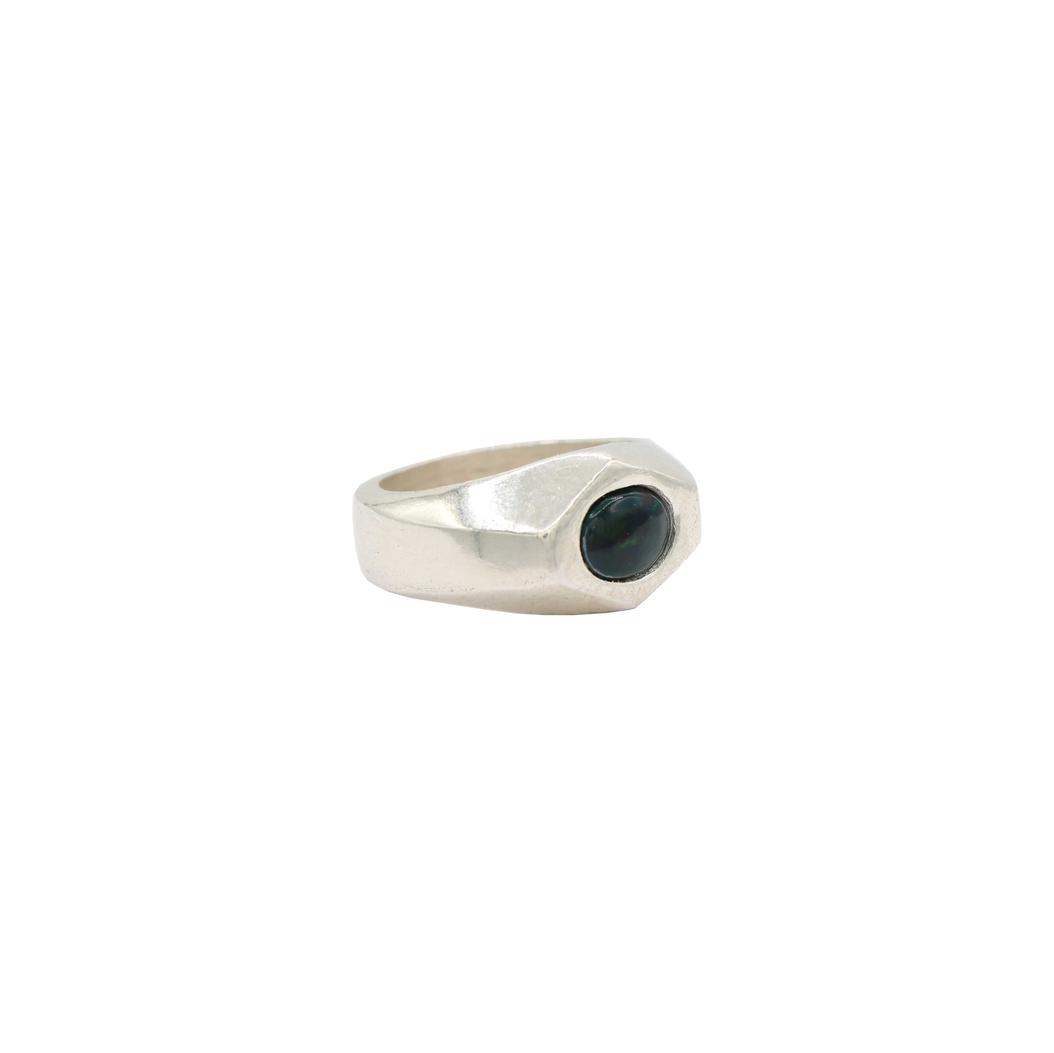sterling silver hexagon cut blue opal saturn ring