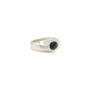 sterling silver hexagon cut blue opal saturn ring