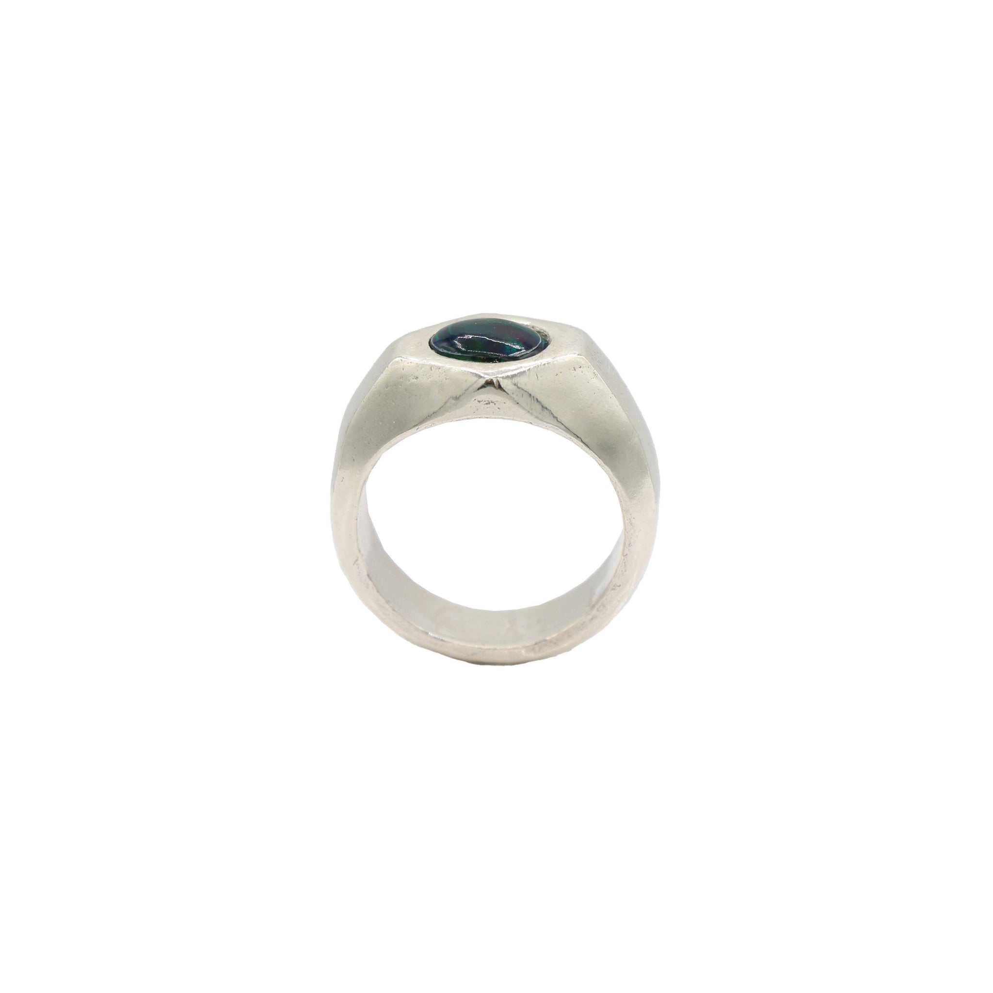 sterling silver hexagon cut blue opal saturn ring