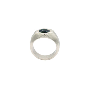 sterling silver hexagon cut blue opal saturn ring