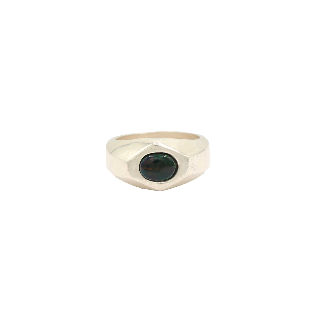 sterling silver hexagon cut blue opal saturn ring