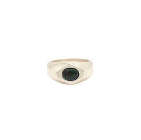 sterling silver hexagon cut blue opal saturn ring