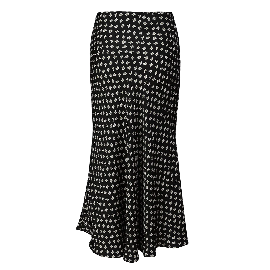 Black Printed Flowy Midi Skirt