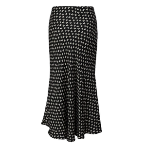 Black Printed Flowy Midi Skirt
