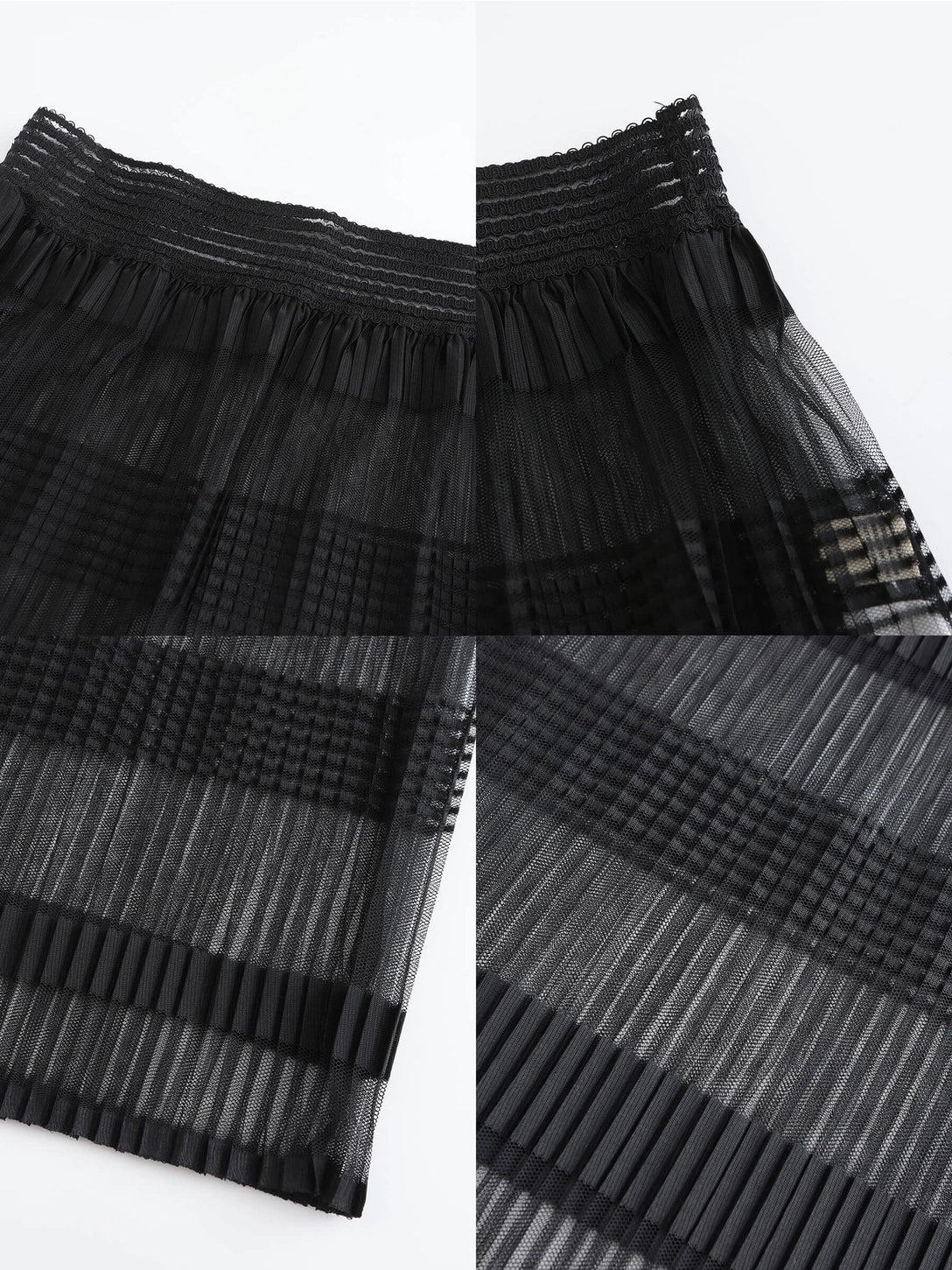 Striped and Pleated Mesh Maxi Skirt