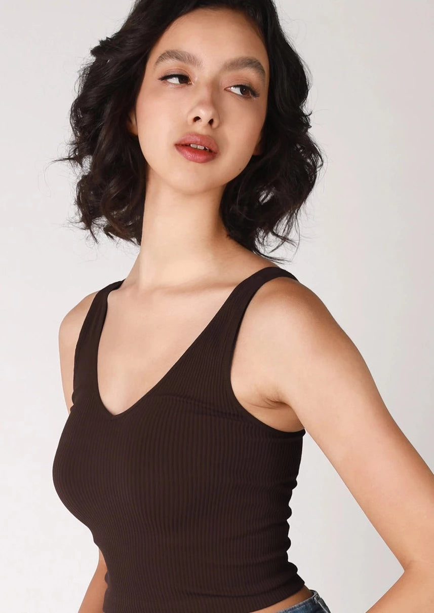 V Neck Ribbed Crop Top