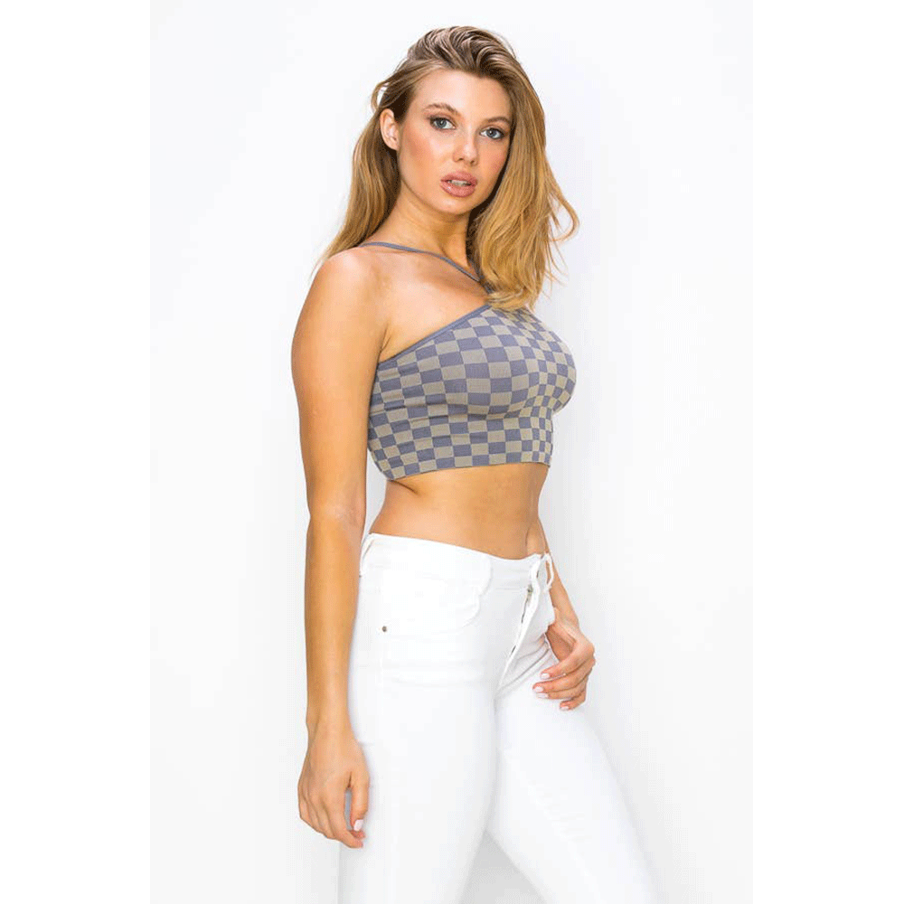 Checkerboard Halter Neck Crop Top