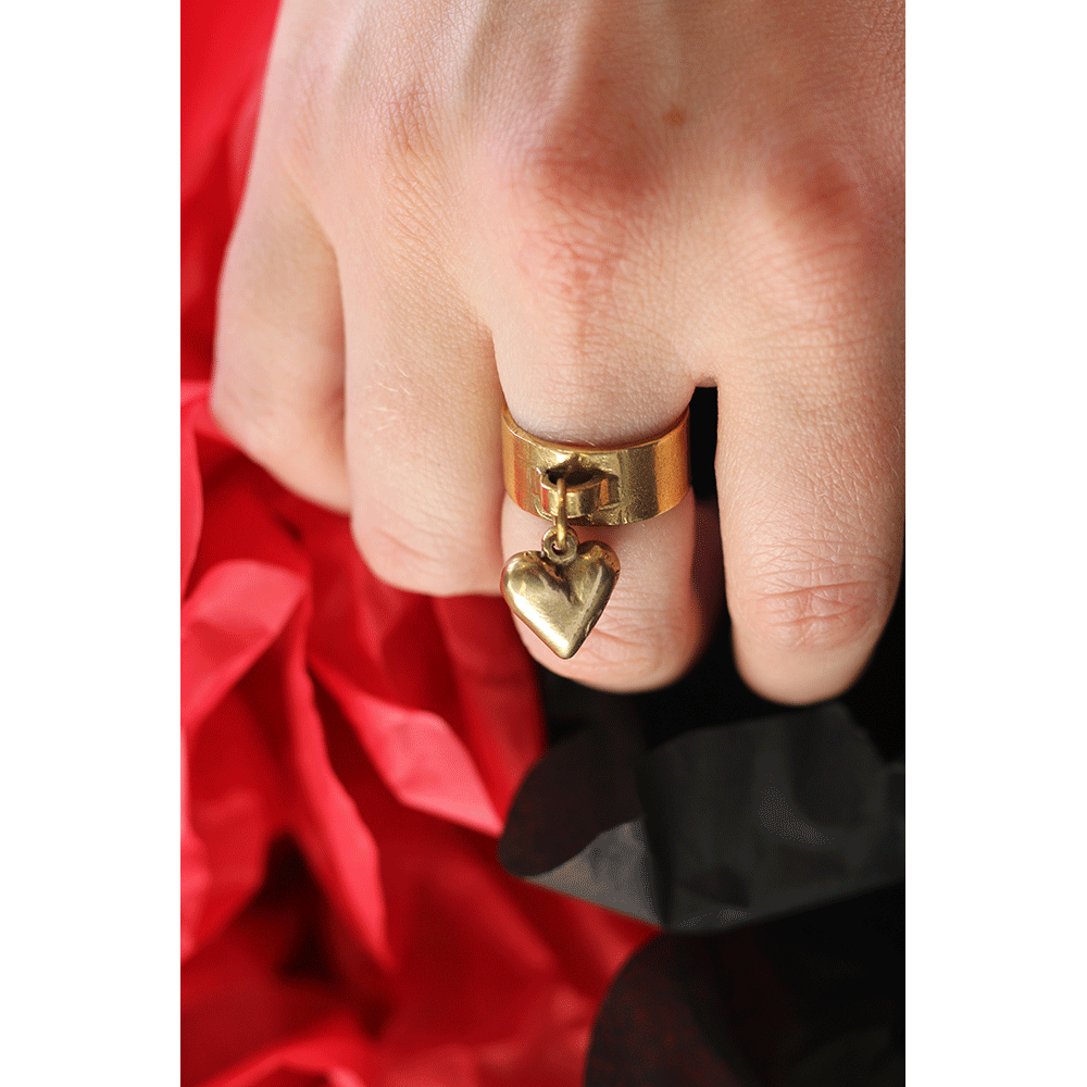 Brass Heart Charm Ring