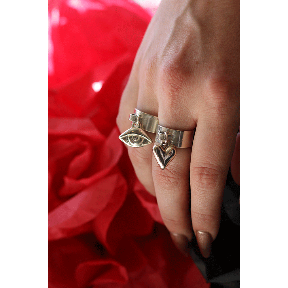 Silver Heart Charm Ring – Line & Label Silver Heart Charm Ring – Line & Label
