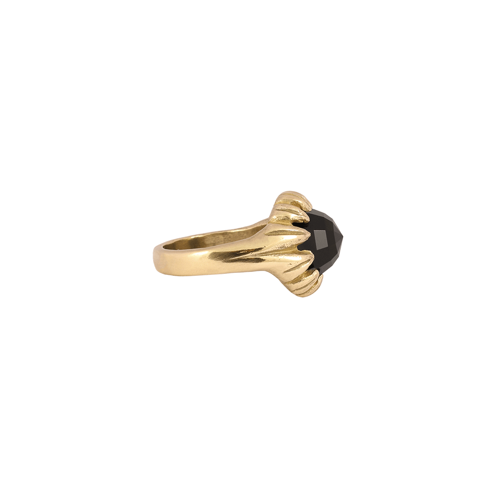 La Fleur Onyx Ring in Brass