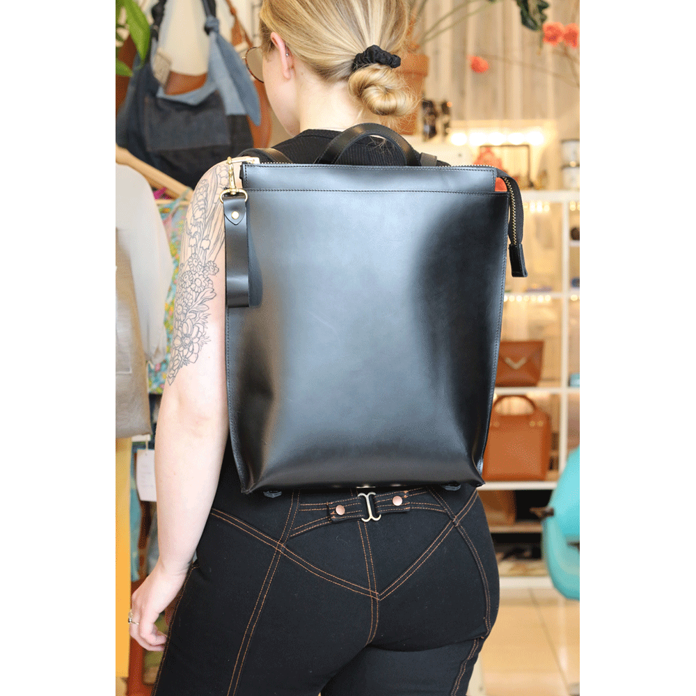 designer mini convertible backpack Low Profile Convertible Backpack in Noir Gold
