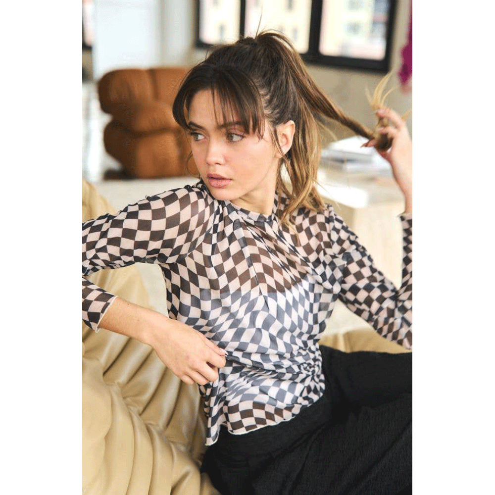 Checkerboard Printed Mesh Top