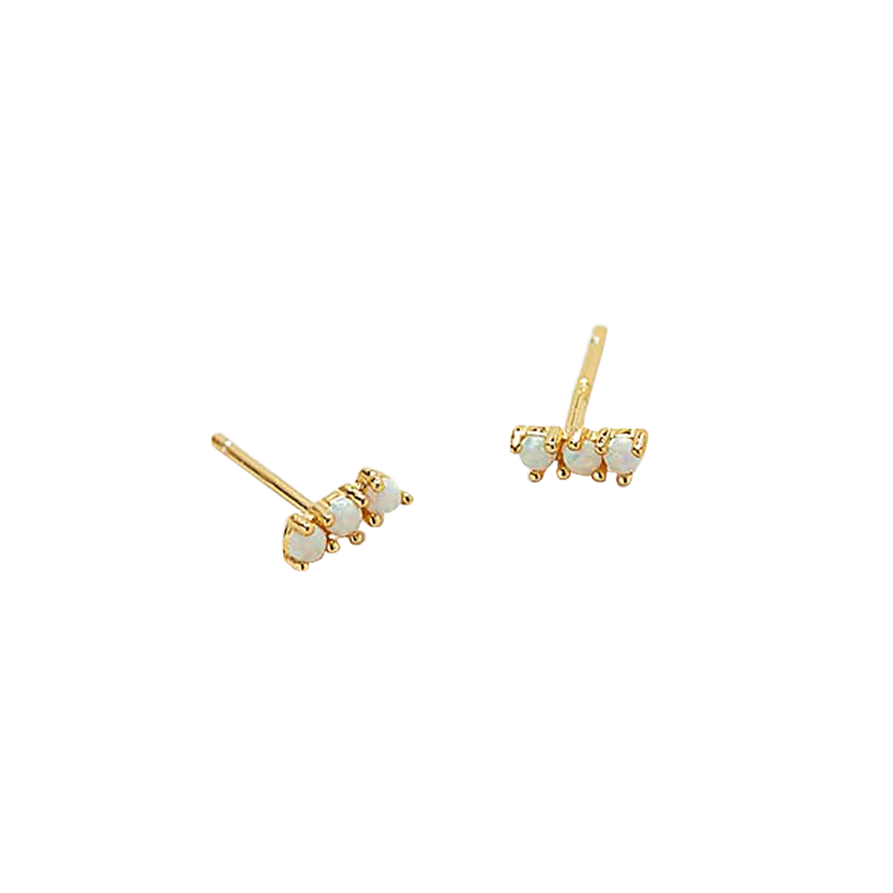 Gold Opal Curve Bar Earrings