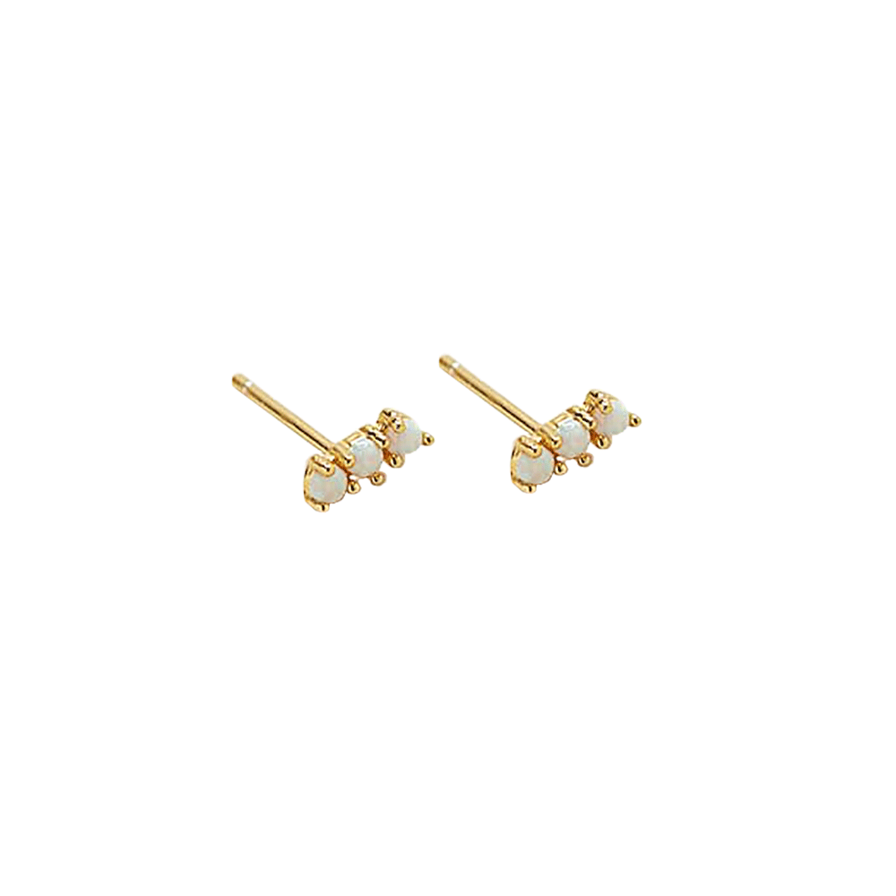 Gold Opal Curve Bar Earrings