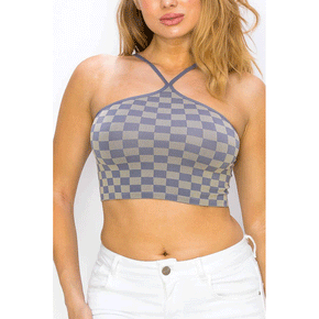 Checkerboard Halter Neck Crop Top